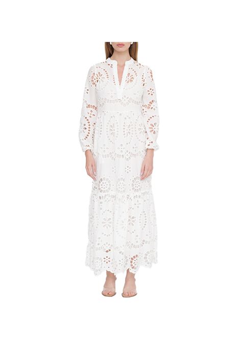 Abito Mc2 Saint Barth donna SYLVIA05727H bianco lungo scollo a v pizzo sangallo maniche lunghe MC2 SAINT BARTH | Abiti | SYLVIA05727H01